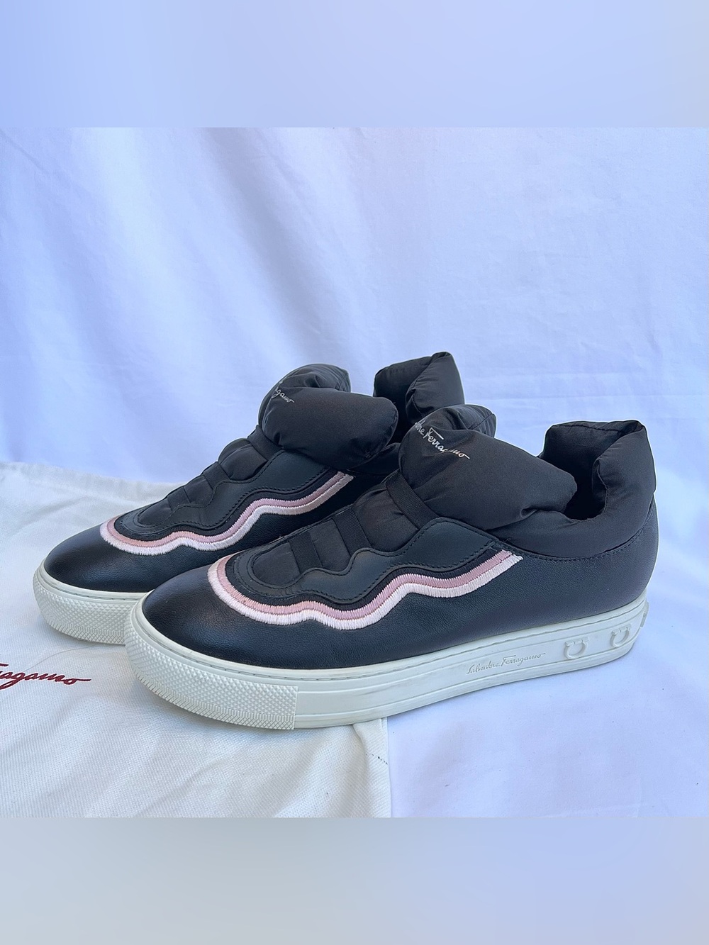 Salvatore Ferragamo Ramona Leather Sneaker Women’s Size 8.5 Black Pink